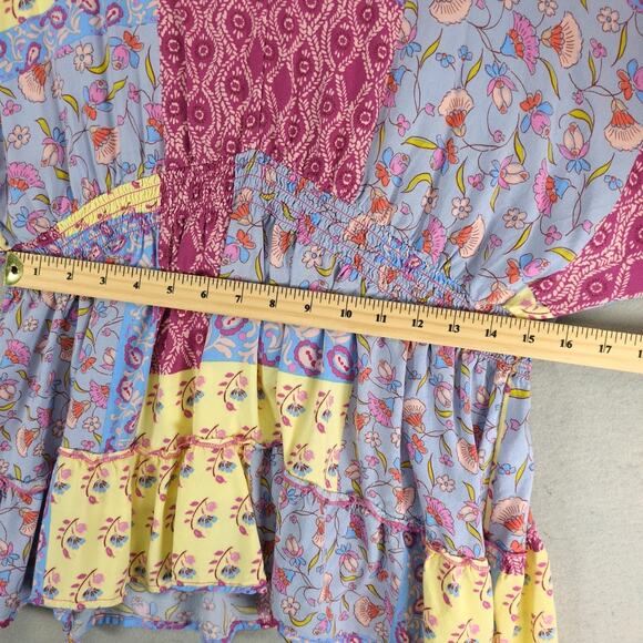 Cato Floral Patchwork Rayon Peasant Blouse Top Women's 2X Plus Dolman Slv Tiered - Picture 8 of 10